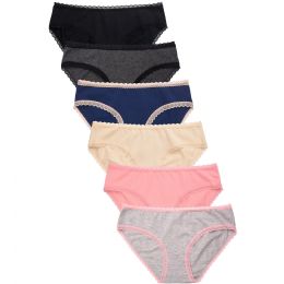 432 Bulk Sofra Ladies Cotton Bikini Panty With Lace Trim Assorted