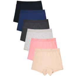 288 Bulk Sofra Ladies Wide Band Cotton Boyshorts Panty Assorted