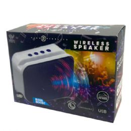 4 Bulk Blue Rectangle Shape Wireless Led Color Changing Speaker With Lanyard Handle