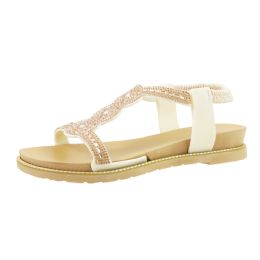 15 Bulk Woman's Elastic Backstrap Rhinestone Sandal Nude