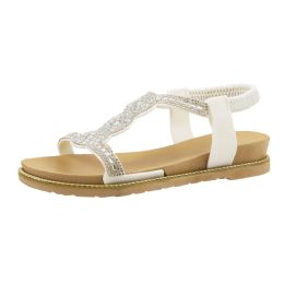 15 Bulk Woman's Elastic Backstrap Rhinestone Sandal White