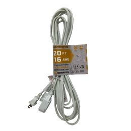 12 Bulk 20 Ft White Extension Cord 16awg Etl