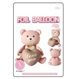 24 Bulk Valentine Standing Foil Balloon Bear With Heart