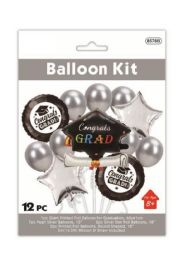 24 Bulk 12pc Graduation Balloon Kit Silver
