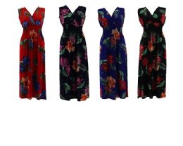 12 Bulk Womens V-Neck Floral Dress Size Assorted