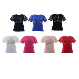 24 Bulk Womens Tops Butterfly Print Asst Size S - xl