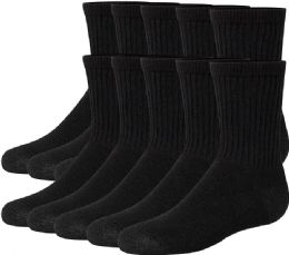 180 Bulk Hanes Boys Black Crew Socks Size 9-11