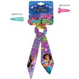 24 Bulk Encanto 4 Piece Snap Hair Clips With Scrunchie And Hair Tie Set