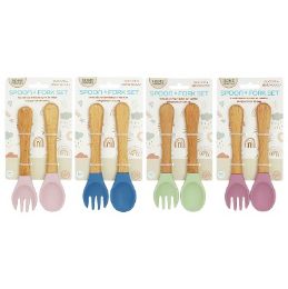 48 Bulk Bonita Home Silicone Baby Spoon&fork Wood Handle