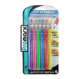 48 Bulk 6ct PoP-Up Pencils, Assorted Fashion Metallic Barrels, 0.7mm