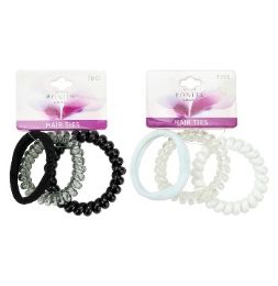 144 Bulk Bc Spiral & Elastic Hair Ties 3ct Asst