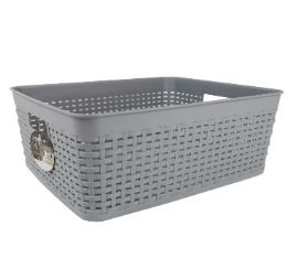 12 Bulk Bh Gray Plastic Basket 14x11.4x5.3in