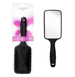 24 Bulk Bc Paddle Hair Brush W-Mirror - Black