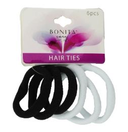 144 Bulk Bc Pony Tail Black & White Hair Ties 6ct