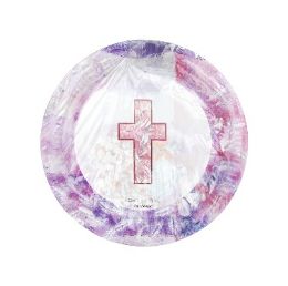 12 Bulk Paper Plates With Cross 8ct 9 in