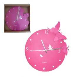 10 Bulk Round Wall Clock Pink Butterfly Design