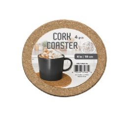 96 Bulk Bh Round Cork Coaster 4pc Set D4in