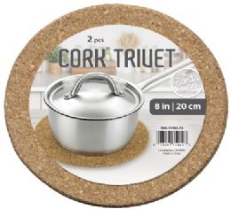72 Bulk Bh Round Cork Trivet 2pc Set D7.8in