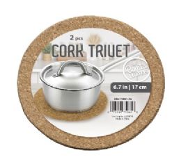 96 Bulk Bh Round Cork Trivet 2pc Set D6.7in