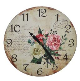 12 Bulk Mdf Wall Clock Rose Design 11.3. Inches