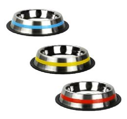 96 Bulk Bp Ss Pet Bowl W-Line Color 16oz 130gm