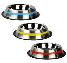 48 Bulk Bp Ss Pet Bowl W-Line Color 32oz 200gm