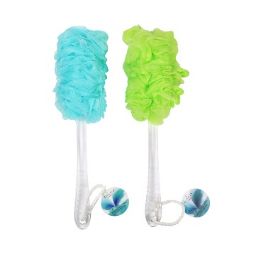 96 Bulk Bc Shower Pouf W Handle Green & Aqua