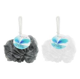 144 Bulk Bc Shower Pouf White & Grey 2 Asst