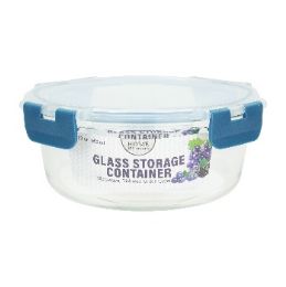 24 Bulk Bh Rnd Glass Cont Snap Bl Lid 32.2oz