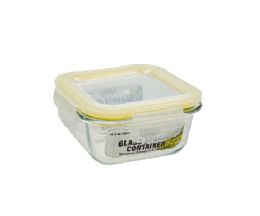 24 Bulk Bh Sq Glass Cont Snap Yl Lid 10.8oz