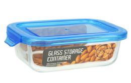 24 Bulk Bh Rect Glass Container Blue Lid 12.5oz