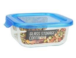 24 Bulk Bh Sq. Glass Container Blue Lid 17.6oz