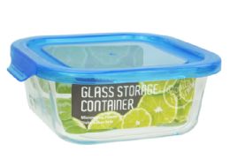 24 Bulk Bh Sq. Glass Container Blue Lid 27oz