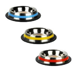 96 Bulk Bp Ss Pet Bowl W-Color Line 8oz 73gm