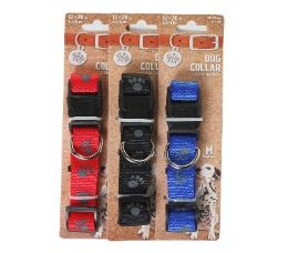 96 Bulk Bp Dog Collar Md 12-20in 3 Asst Paws