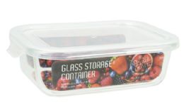 24 Bulk Bh Rect Glass Container White Lid 21.6oz