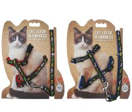 144 Bulk Bp Cat Leash & Harness Set 2 Asst Printe