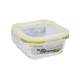 24 Bulk Bh Sq Glass Cont Snap Yl Lid 17.5oz