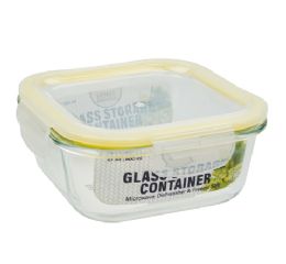 12 Bulk Bh Sq Glass Cont Snap Yl Lid 27.05oz