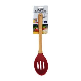 48 Bulk Silicone Slotted Spoon Red 13 Inches