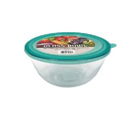 16 Bulk Bh Glass Bowl Green Lid 33.8oz