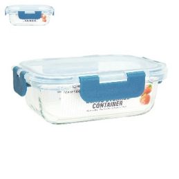 24 Bulk Bh Rect Glass Cont Snap Bl Lid 12.5oz