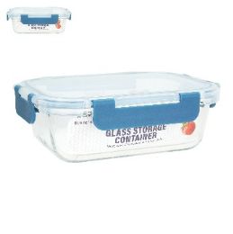 24 Bulk Bh Rect Glass Cont Snap Bl Lid 21.6oz