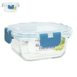 24 Bulk Bh Sq Glass Cont Snap Bl Lid 10.8oz