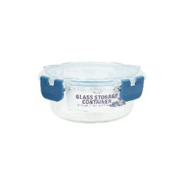 24 Bulk Bh Rnd Glass Cont Snap Bl Lid 13.5oz