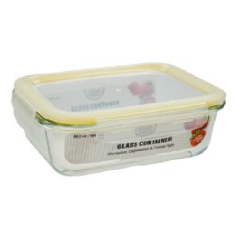12 Bulk Bh Rect Glass Cont Snap Yl Lid 35.2oz