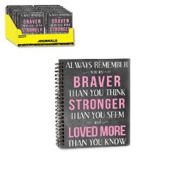 24 Bulk 6 inch X 8.5 inch Hardbound Journal, ?braver, Stronger" Design 100ct Spiral Bound