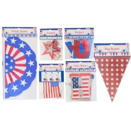 24 Bulk Patriotic Party Decor 6 Asst Banner/ Garland/ Swirl/ Bunt/ Pbh