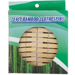 24 Bulk Clothespins 24ct Bamboo Strong EcO-Friendly Window Boxed 2.76in L/ 7cm