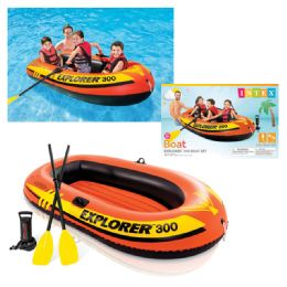 6 Bulk Intex Boat Explorer 300 W/ 48 inch Oars & Hand Pump (58332ep)